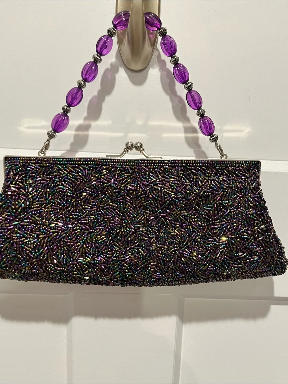 Vintage Carlo Fellini Beaded Evening Clutch Handbag in Plum